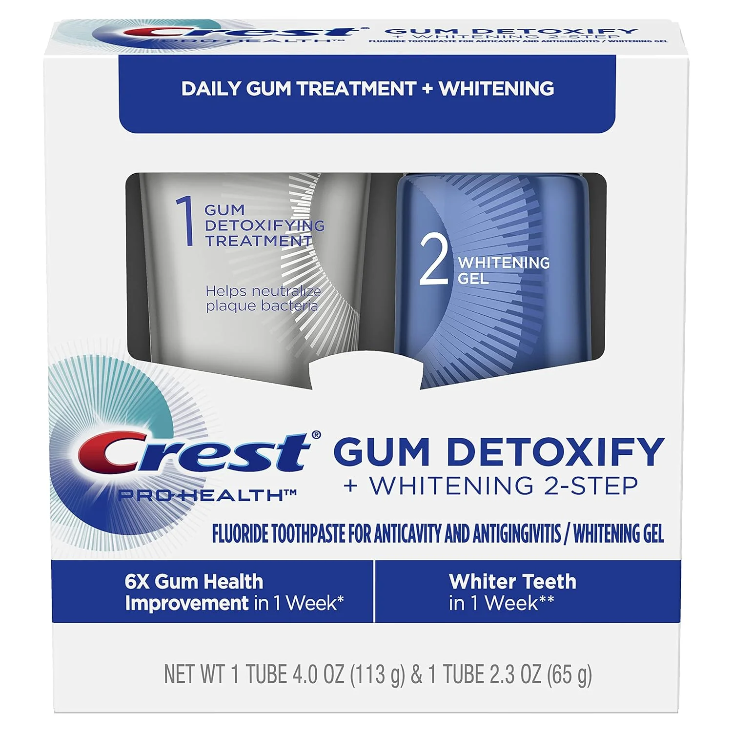 Crest, Pro-Health Gum Detoxify + Whitening Two-Step Toothpaste, Pastă pentru sănătatea gingiilor și albire, 178g