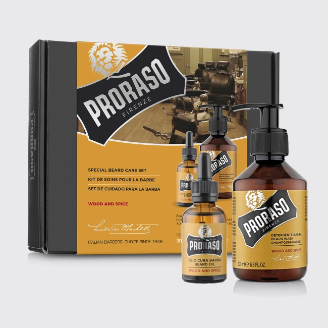 Proraso, Set Îngrijire Barba Wood & Spice, Ulei şi şampon pentru barbă, 30 ml + 200 ml