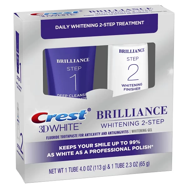 Crest, 3D White Brilliance 2‑Step Whitening Toothpaste Kit, Tratament de albire zilnic, 178g
