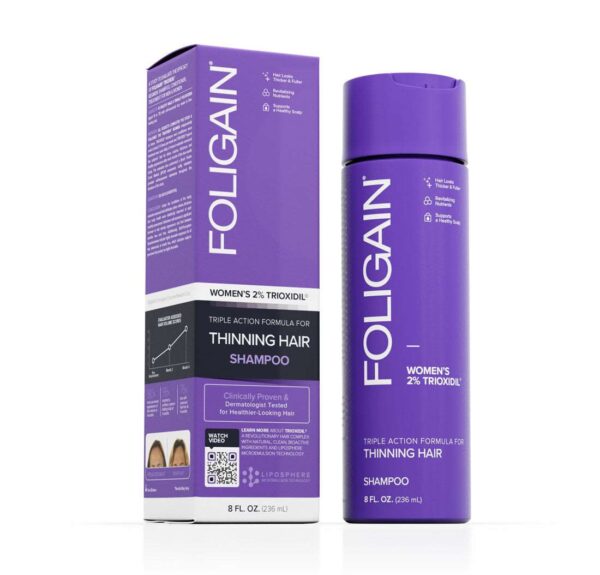 Foligain, Triple Action Shampoo for Thinning Hair for Women, Șampon anti‑cădere revitalizant, 236 ml