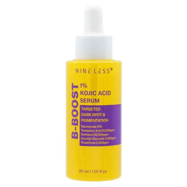 Nine Less, B-Boost 1% Kojic Acid Serum, Ser cu efect iluminator și uniformizant, 30 ml