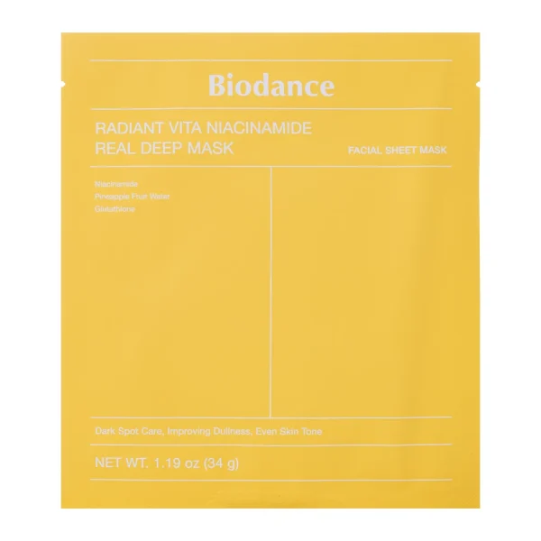 Biodance, Radiant Vita Niacinamide Real Deep Mask, Mască hidratantă și iluminatoare, 34 g