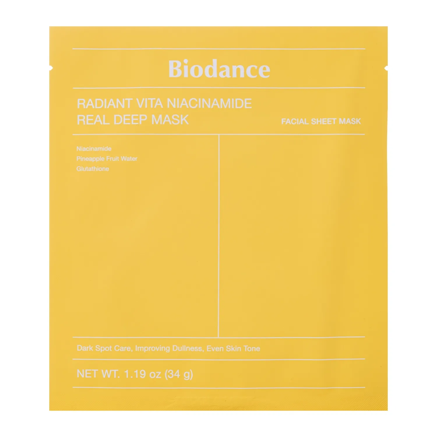 Biodance, Radiant Vita Niacinamide Real Deep Mask, Mască hidratantă și iluminatoare, 34 g