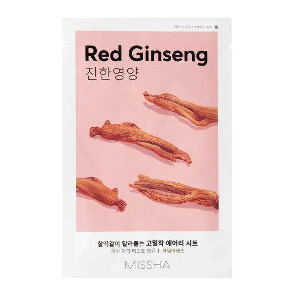 Missha, Airy Fit Sheet Mask Red Ginseng, Mască revigorantă cu ginseng roșu, 19 g