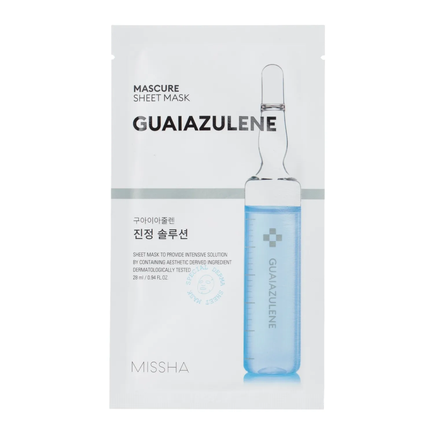 Missha, Mascure Calming Solution Sheet Mask (Guaiazulene), Mască calmantă și hidratantă, 27 ml