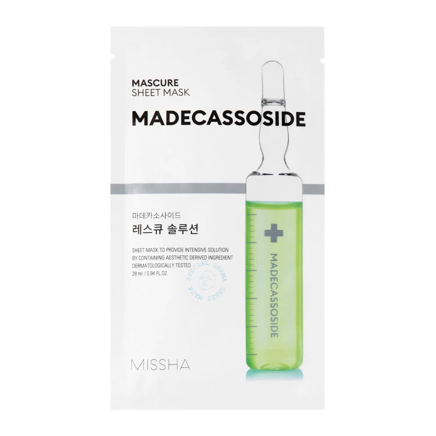 Missha, Mascure Rescue Solution Sheet Mask (Madecassoside), Mască calmantă și regenerantă, 28 ml