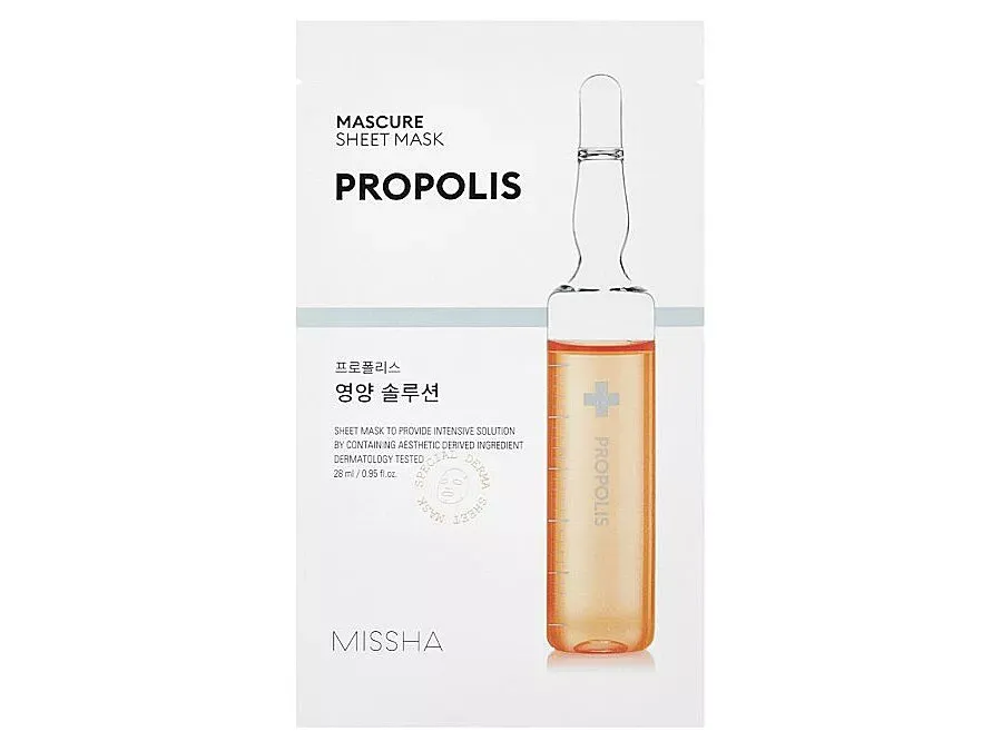 Missha, Mascure Nutrition Solution Sheet Mask Propolis, Mască hrănitoare și revigorantă, 28 ml