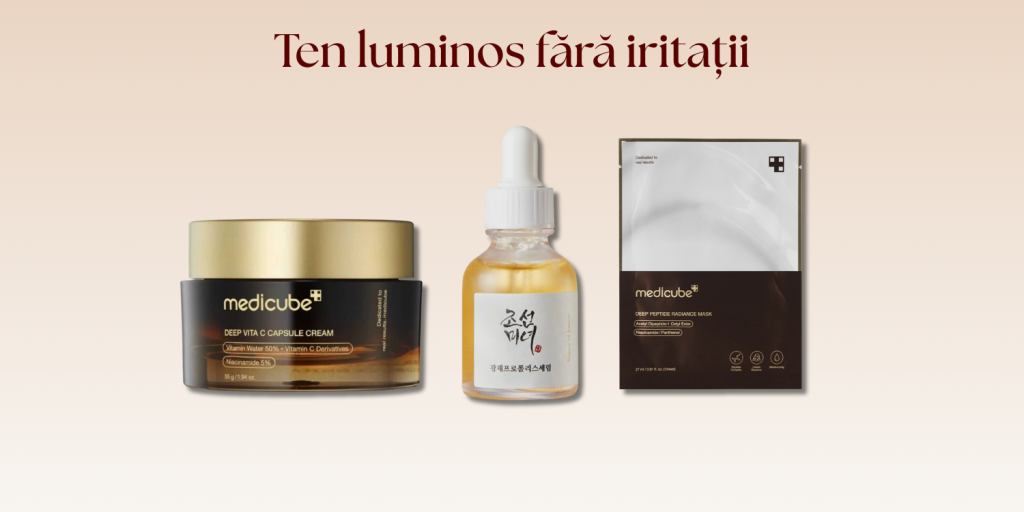 Ten luminos fără iritații: cum alegi între vitamina C, niacinamidă, TXA și glutation