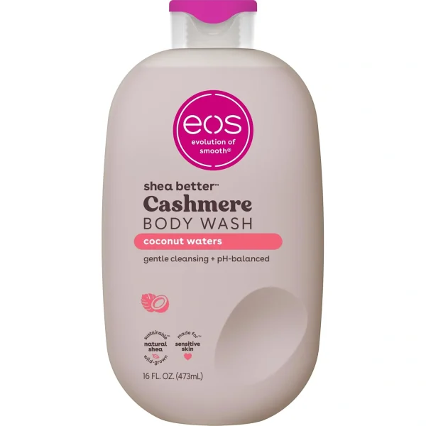 Eos, Cashmere Body Wash Coconut Waters, gel de duș hidratant cu unt de shea, glicerină și vitamina E, vegan, 473 ml