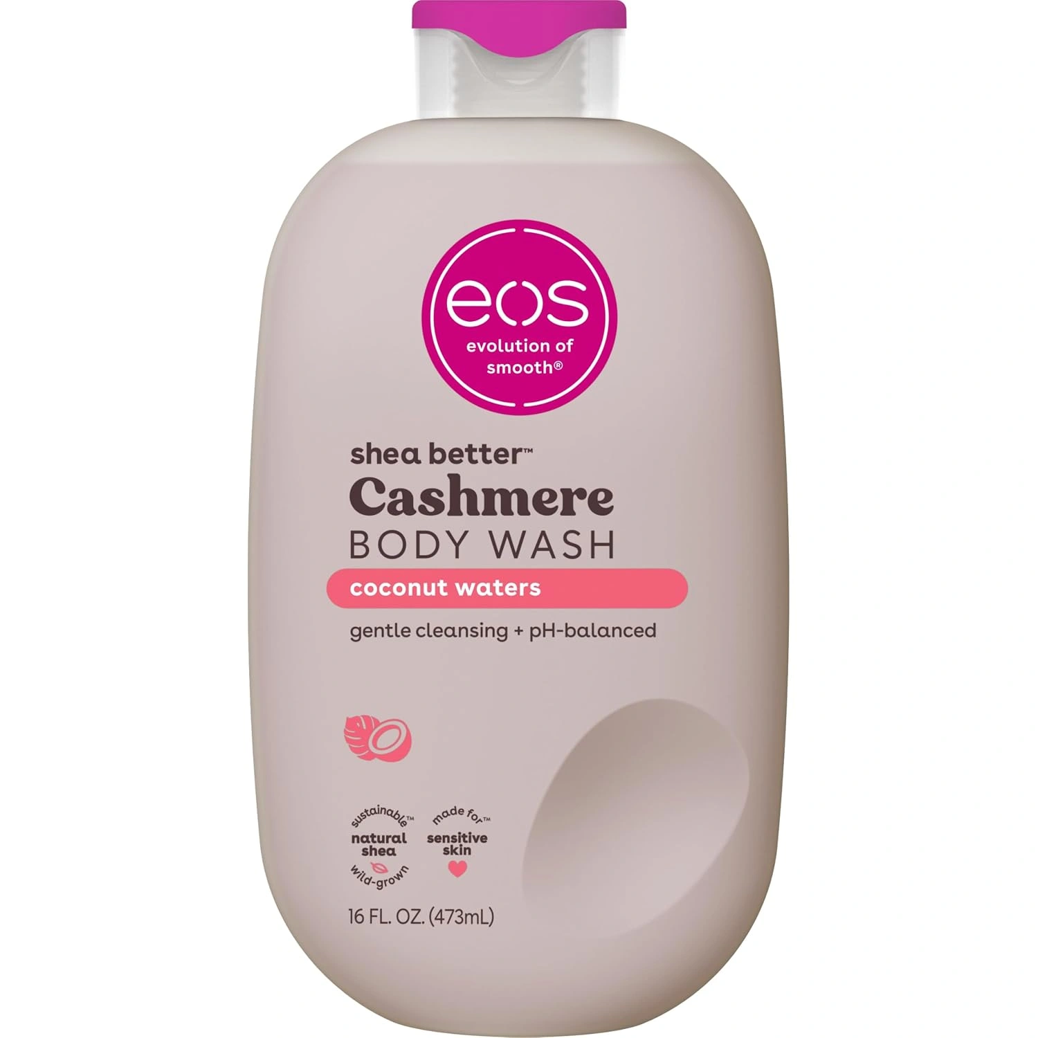 Eos, Cashmere Body Wash Coconut Waters, gel de duș hidratant cu unt de shea, glicerină și vitamina E, vegan, 473 ml