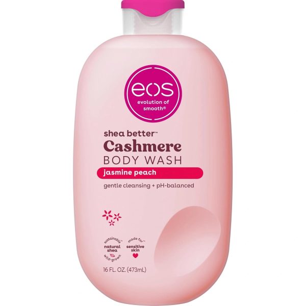 Eos, Cashmere Body Wash Jasmine Peach, gel de duș hidratant cu unt de shea, glicerină și vitamina E, vegan, 473 ml