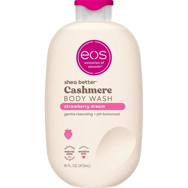 Eos, Cashmere Body Wash Strawberry Dreams, gel de duș hidratant cu unt de shea, glicerină și vitamina E, vegan, 473 ml