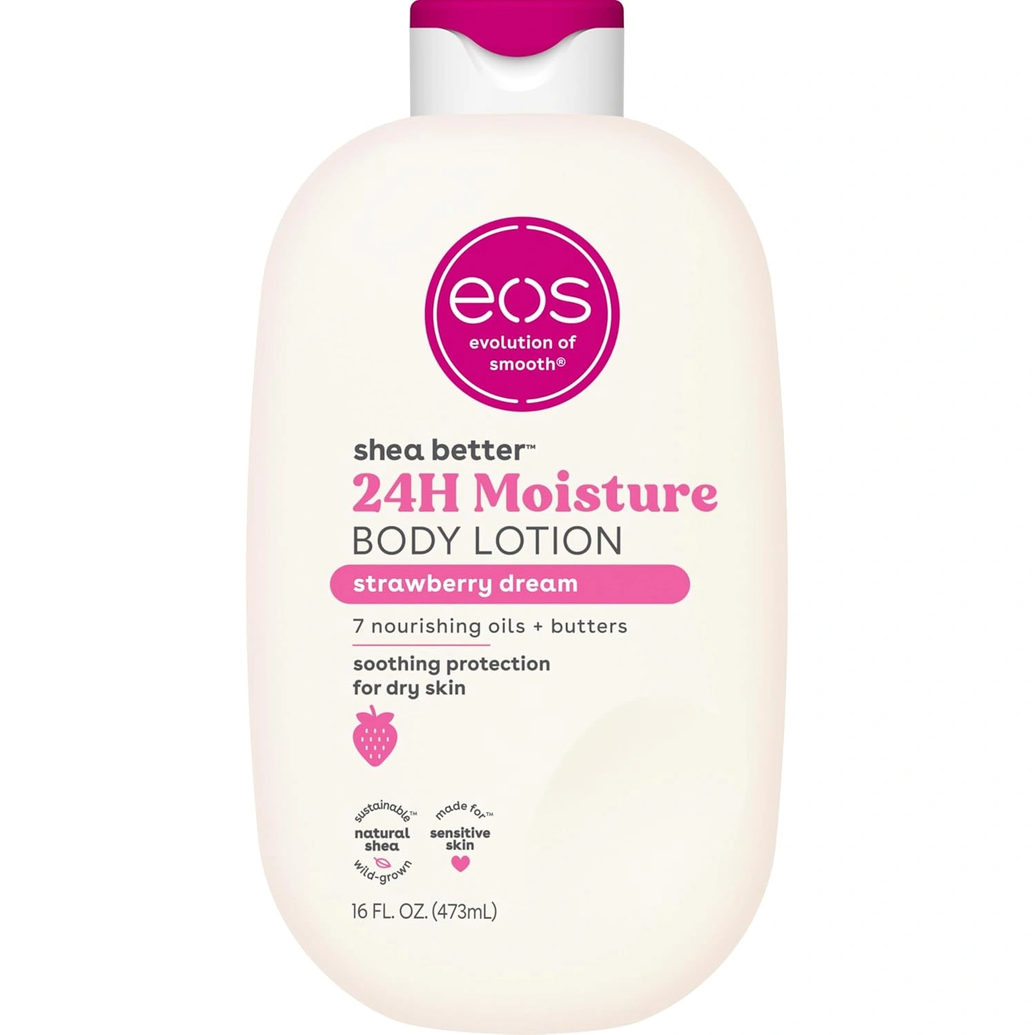 Eos, Shea Better Body Lotion Strawberry Dream, loțiune de corp hidratantă cu unt de shea, vegană, 473 ml
