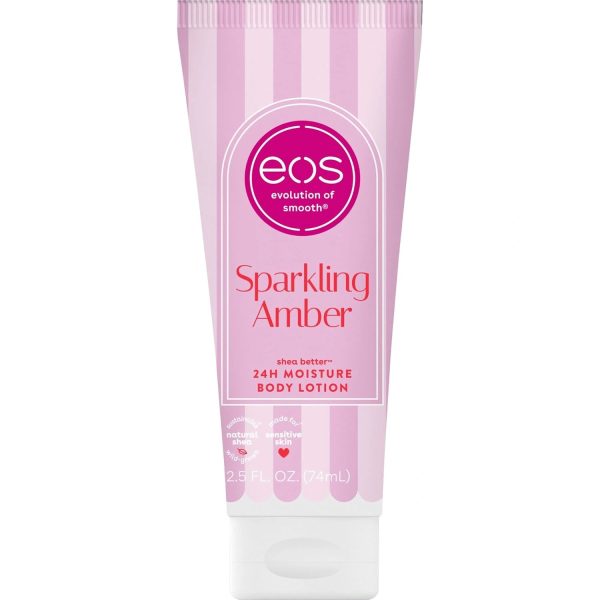 Eos, Shea Better Travel Size Body Lotion Sparkling Amber, loțiune de corp hidratantă travel size cu unt de shea, vegană, 74 ml