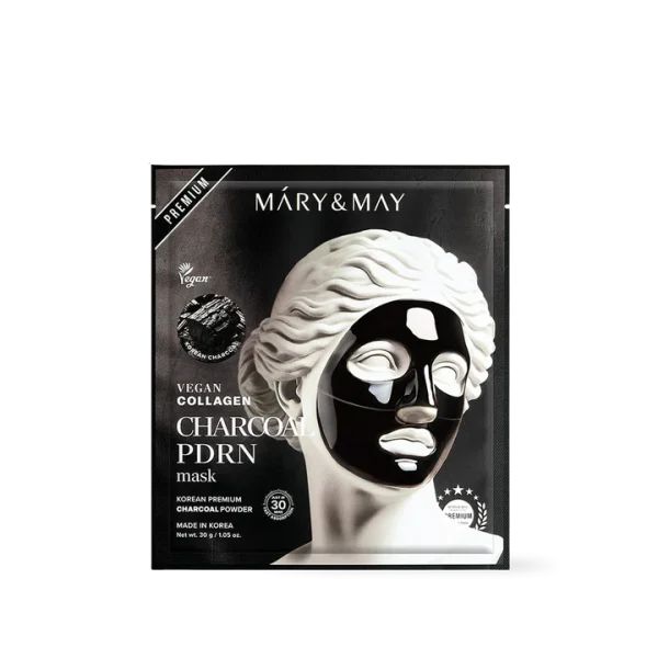 Mary& May Vegan Collagen Charcoal PDRN Mask, Mască hidrogel purificatoare și fermitate, 30g x 4