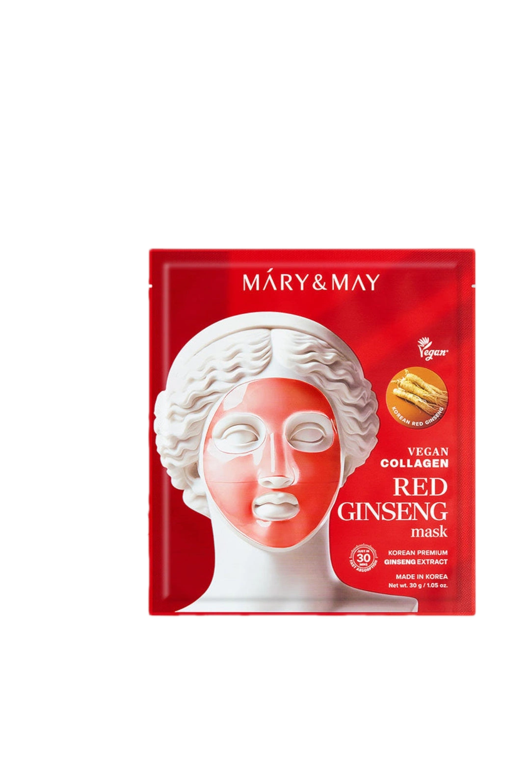 Mary& May Vegan Collagen Red Ginseng Mask, Revitalizare și fermitate, 30g