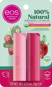 Eos Natural Shea Lip Balm Strawberry Sorbet & Raspberry Pomegranate, Set Balsam de Buze, 2 x 4 g